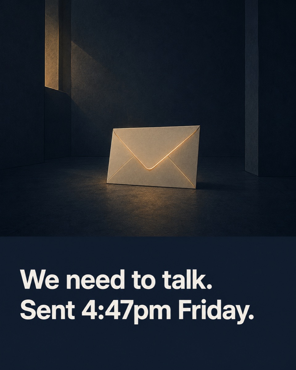 "We need to talk." — the subject-only email that runs on loop all weekend.